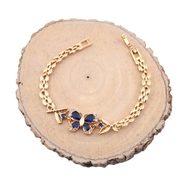 Enchanting Elegance 14kGold Plated Blue Cubic Zirconia Butterfly Linked Bracelet - Picture 12 of 12